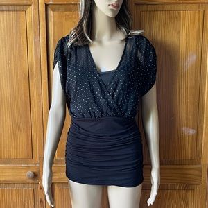 Maurice’s Sheer Short crossover sleeve top with cami and ruched waist| S…